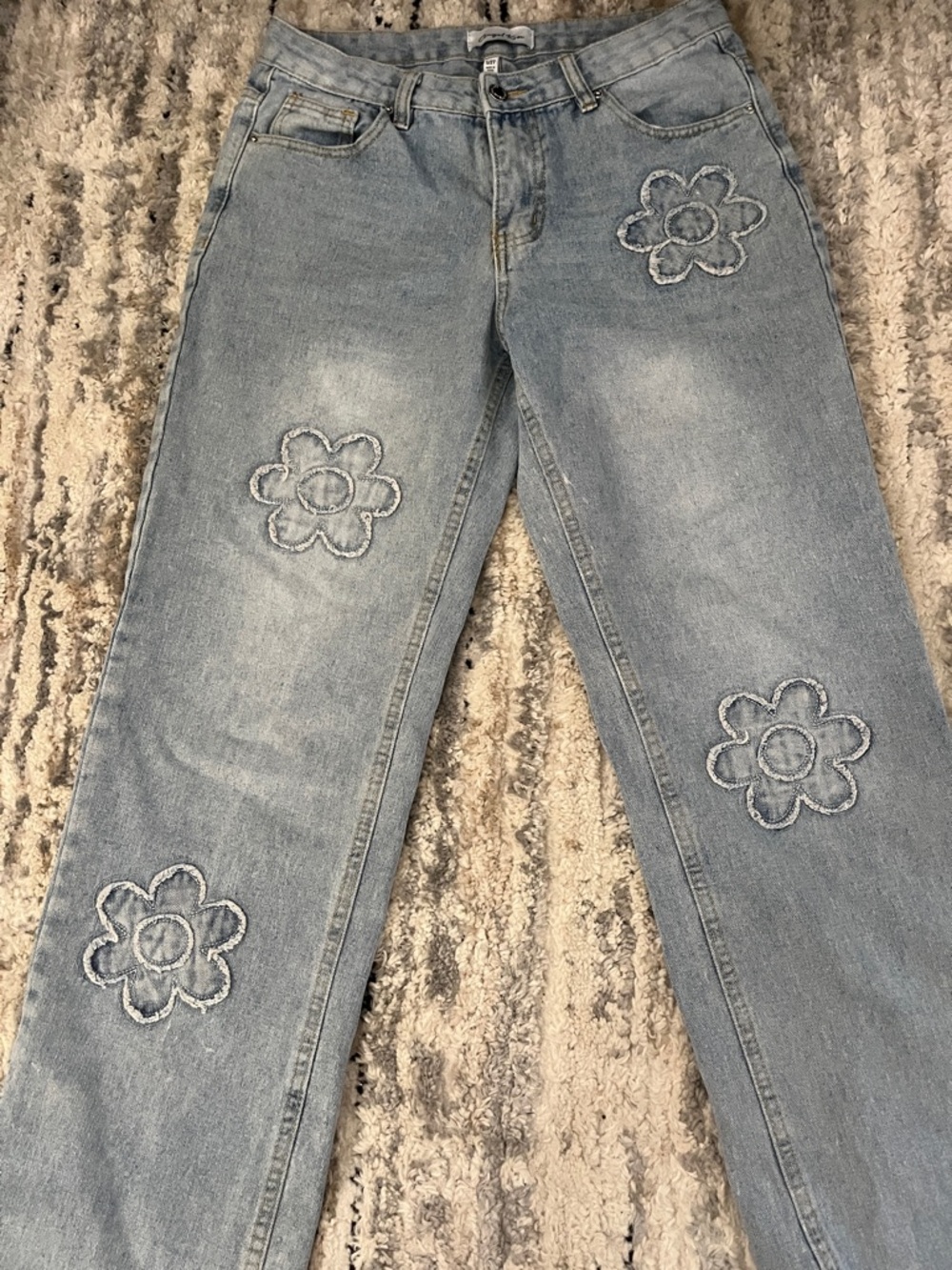 Angel Kiss Light Blue Straight Leg Jeans with Daisy Embroidery